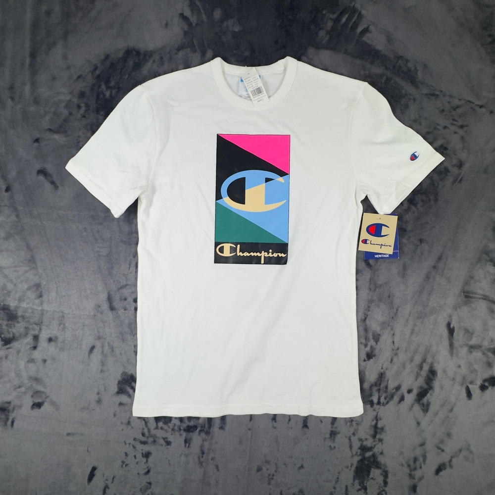 NWT Champion T-Shirt Mens Small White Heritage Graphic Short Sleeve Tee T1919G